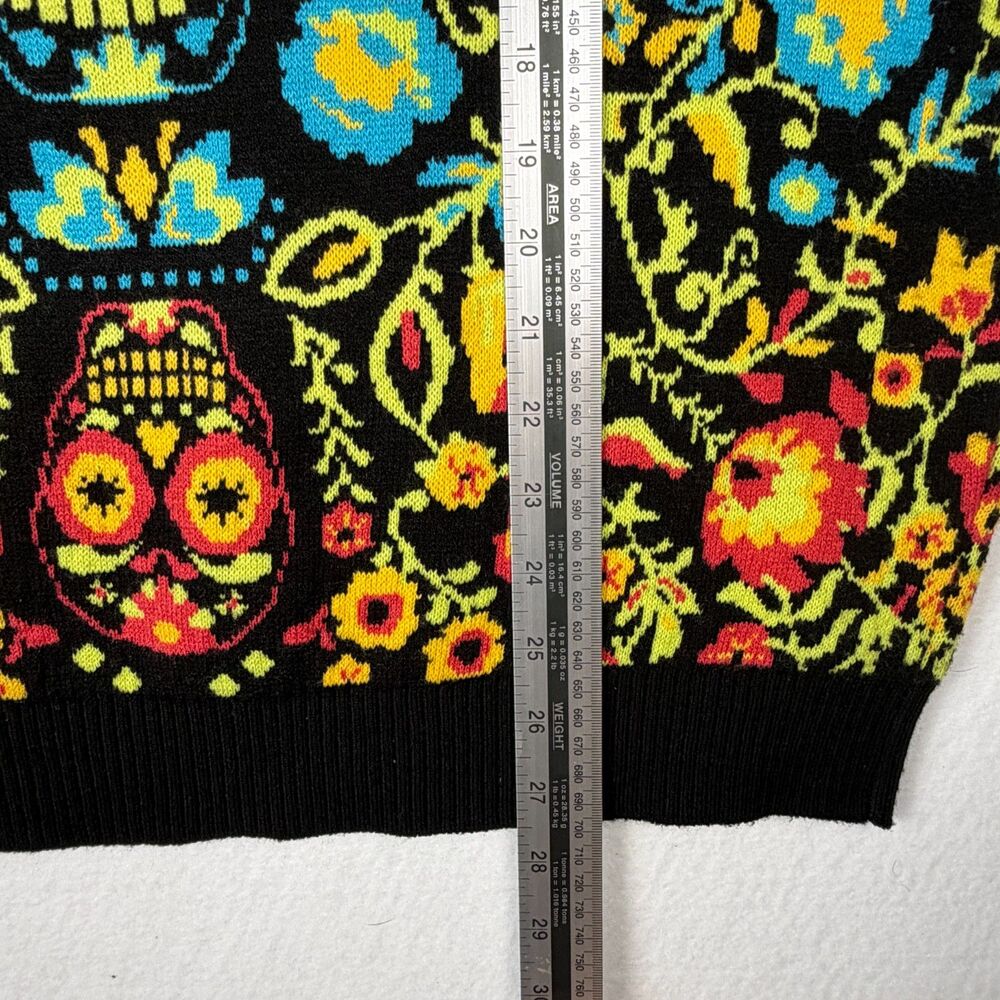 Fun.com Size L Sugar Skull Sweater Black Floral Day Of The Dead Crewneck Top - Picture 8 of 8